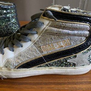Golden Goose Slide Mid-Tops Green/Black and Silver 36